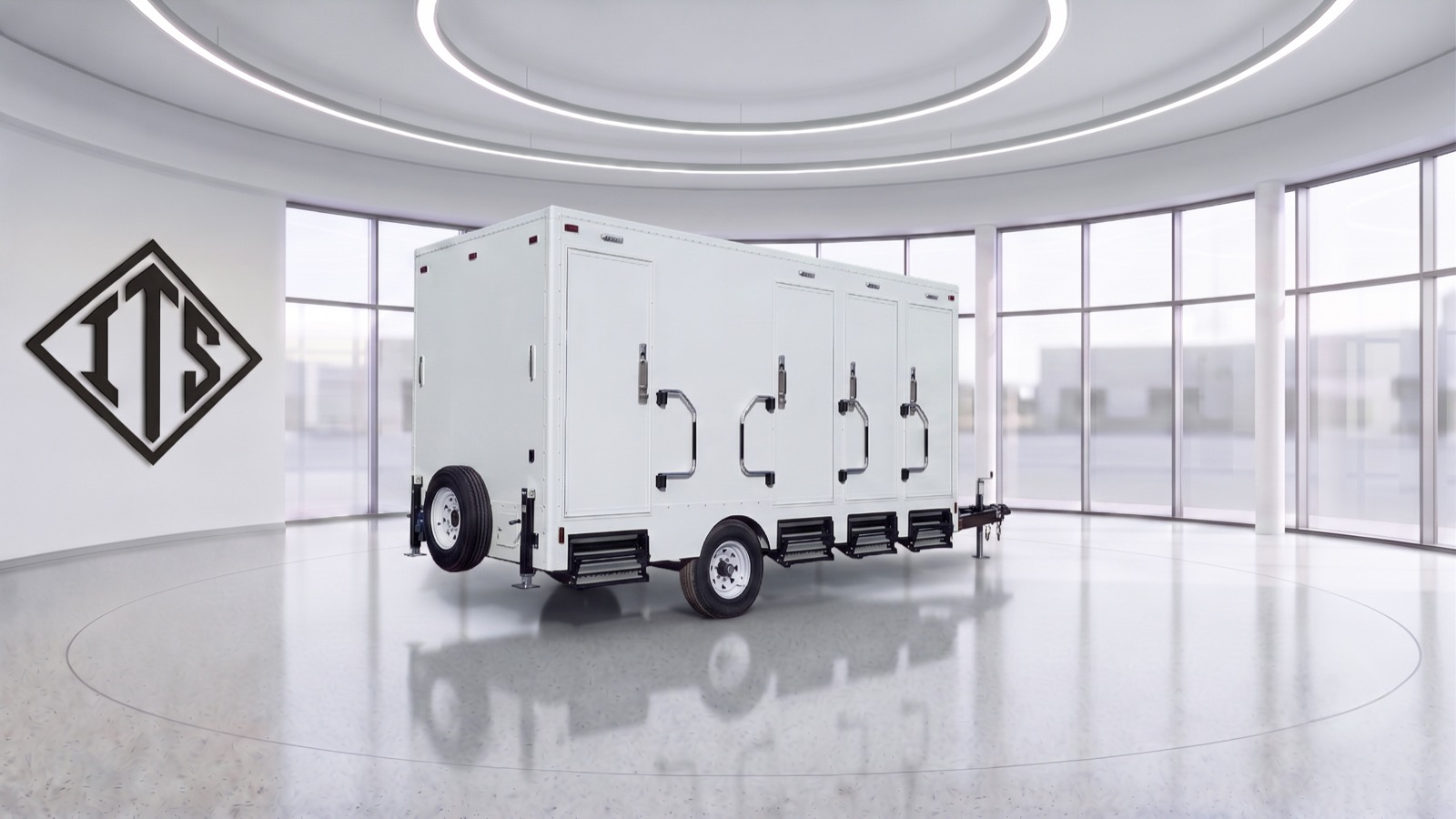 ITS-4 four-stall restroom trailer at the Elkhart, Indiana manufacturing facility